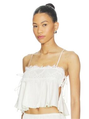 Free People Sweet Love White Alyssum Heart Lace-Trim Cropped Cami XS NWT